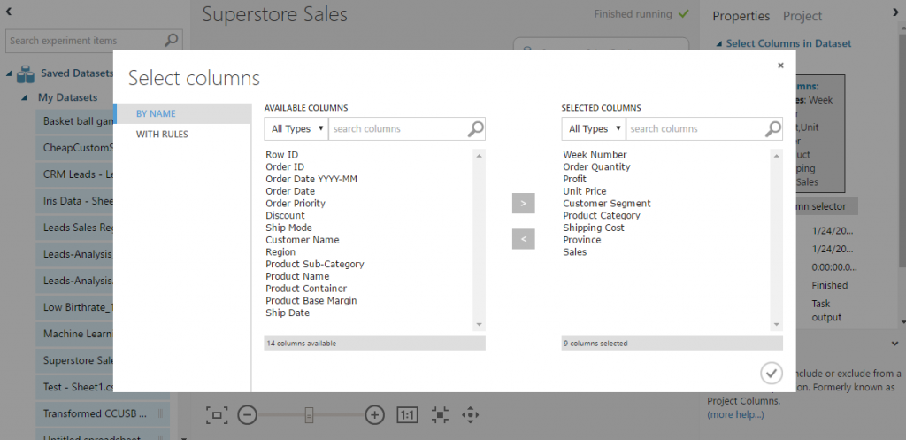 ML Superstore Sales - Column Selector